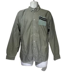 UnityB  gray crochet pocket button up long sleeve collared shirt